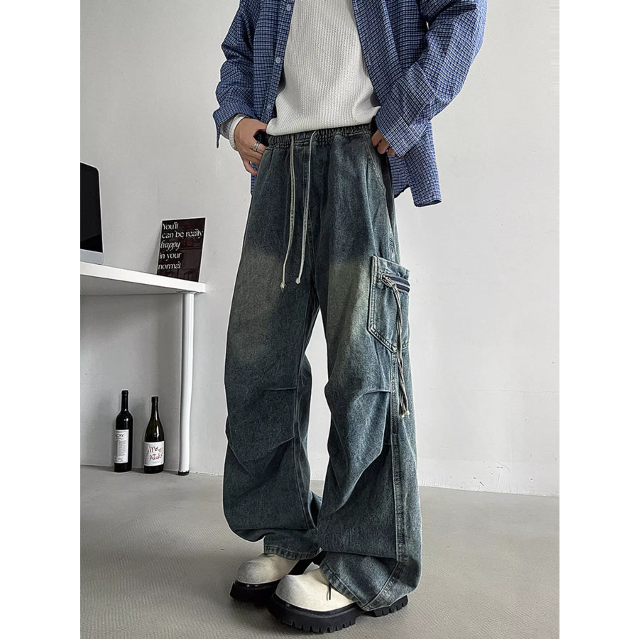 Men’s Plus Size Loose Fit Cargo Jeans with Drawstring Apparel and Accessories
