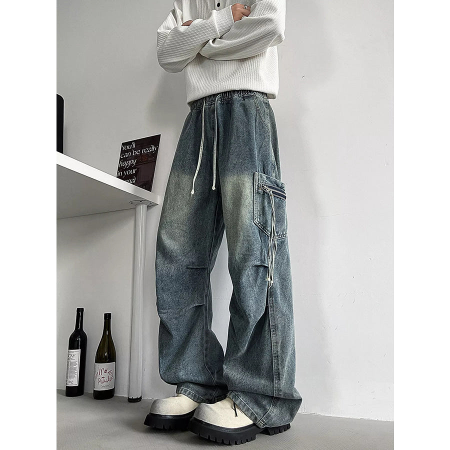 Men’s Plus Size Loose Fit Cargo Jeans with Drawstring Apparel and Accessories