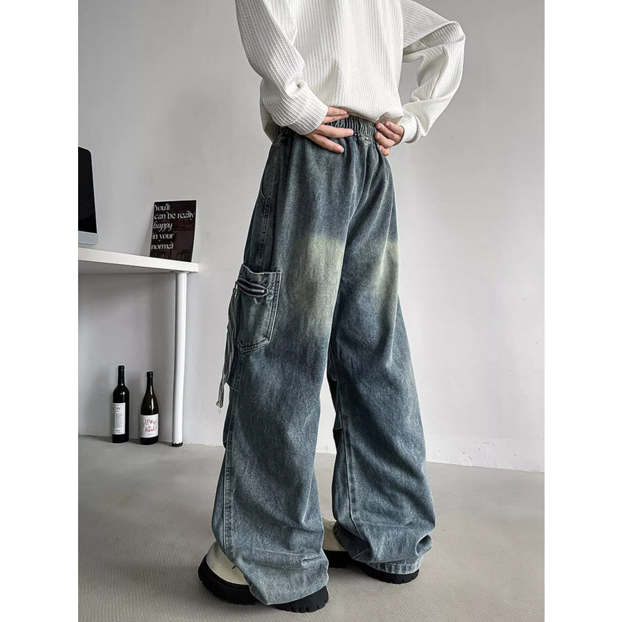 Men’s Plus Size Loose Fit Cargo Jeans with Drawstring Apparel and Accessories