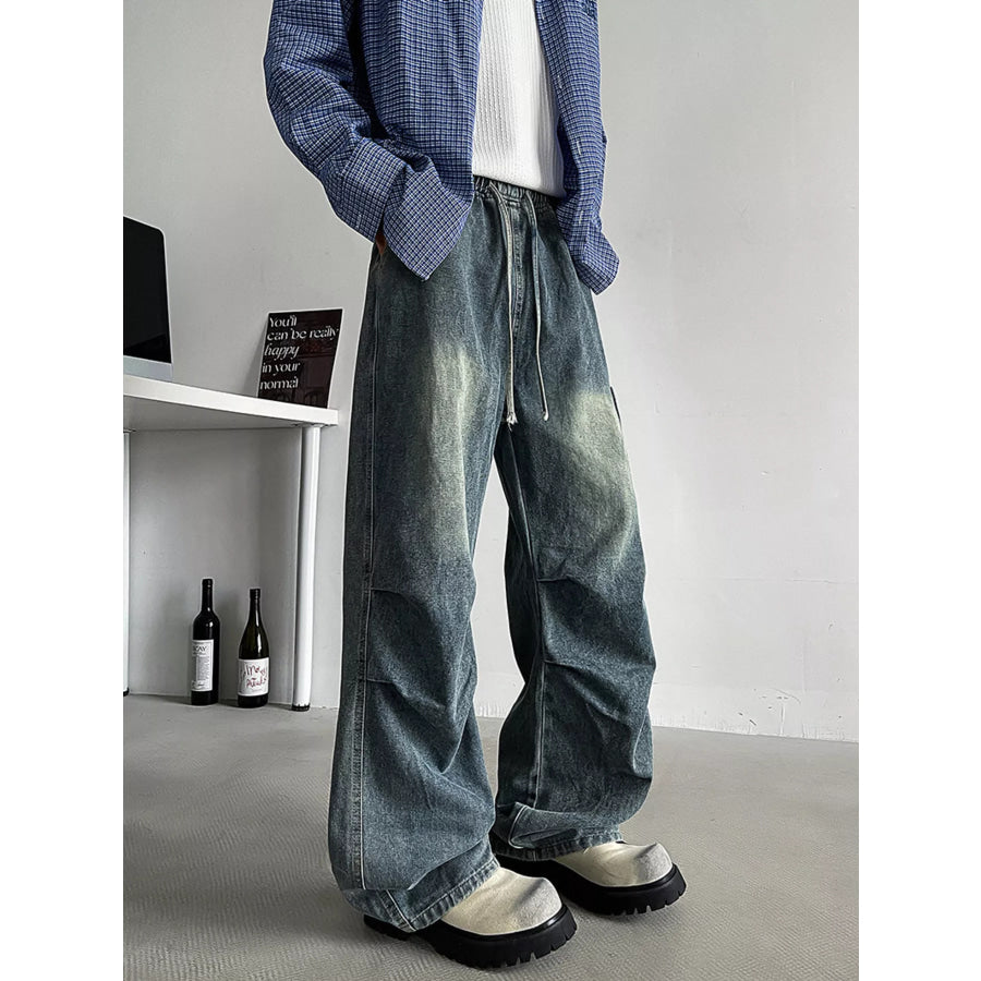 Men’s Plus Size Loose Fit Cargo Jeans with Drawstring Apparel and Accessories