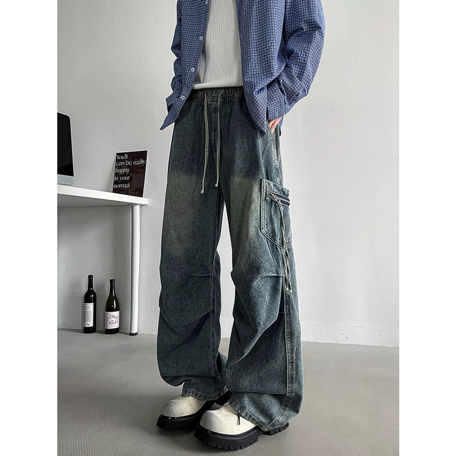 Men’s Plus Size Loose Fit Cargo Jeans with Drawstring Apparel and Accessories