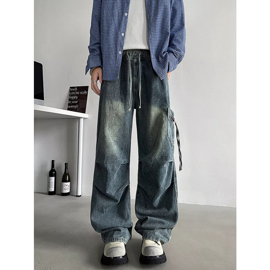 Men’s Plus Size Loose Fit Cargo Jeans with Drawstring Blue / M Apparel and Accessories
