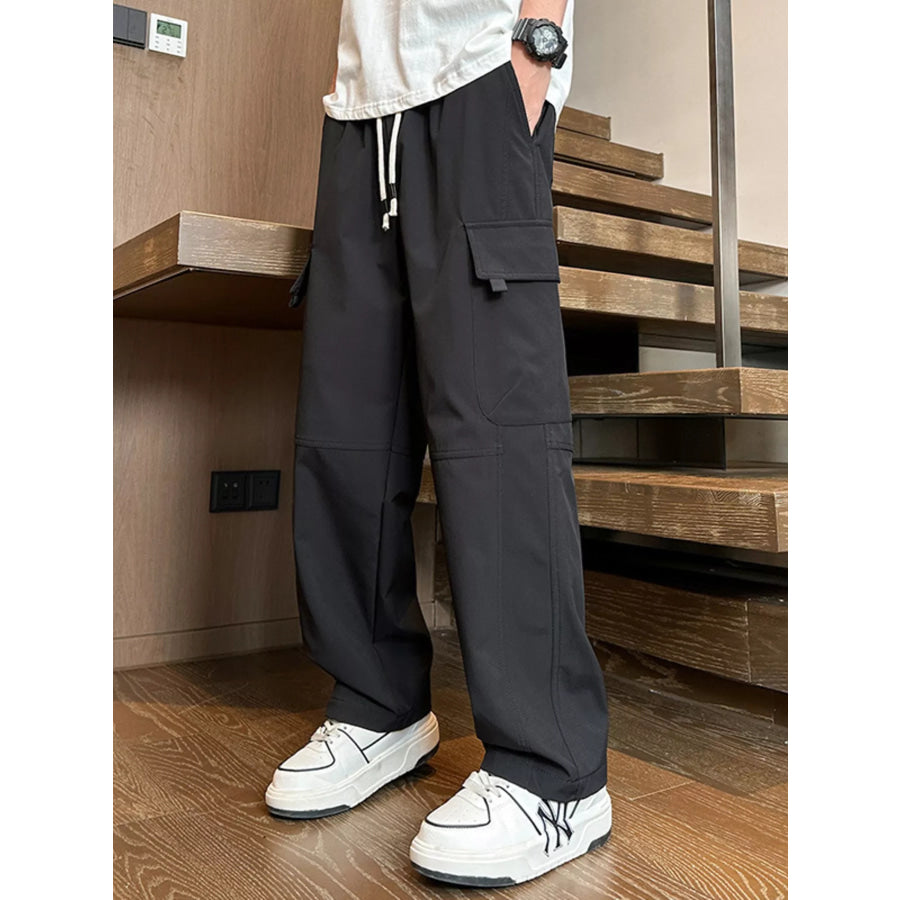 Men’s Plus Size Loose Fit Cargo Pants with Drawstring Black / M Apparel and Accessories