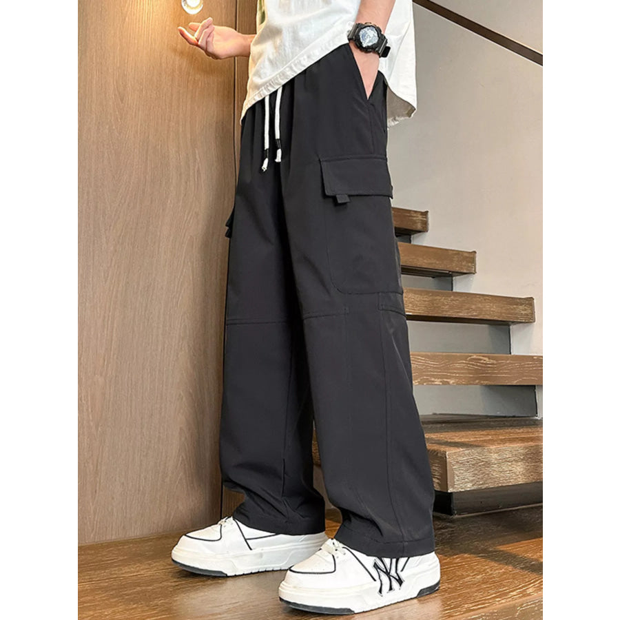 Men’s Plus Size Loose Fit Cargo Pants with Drawstring Black / M Apparel and Accessories