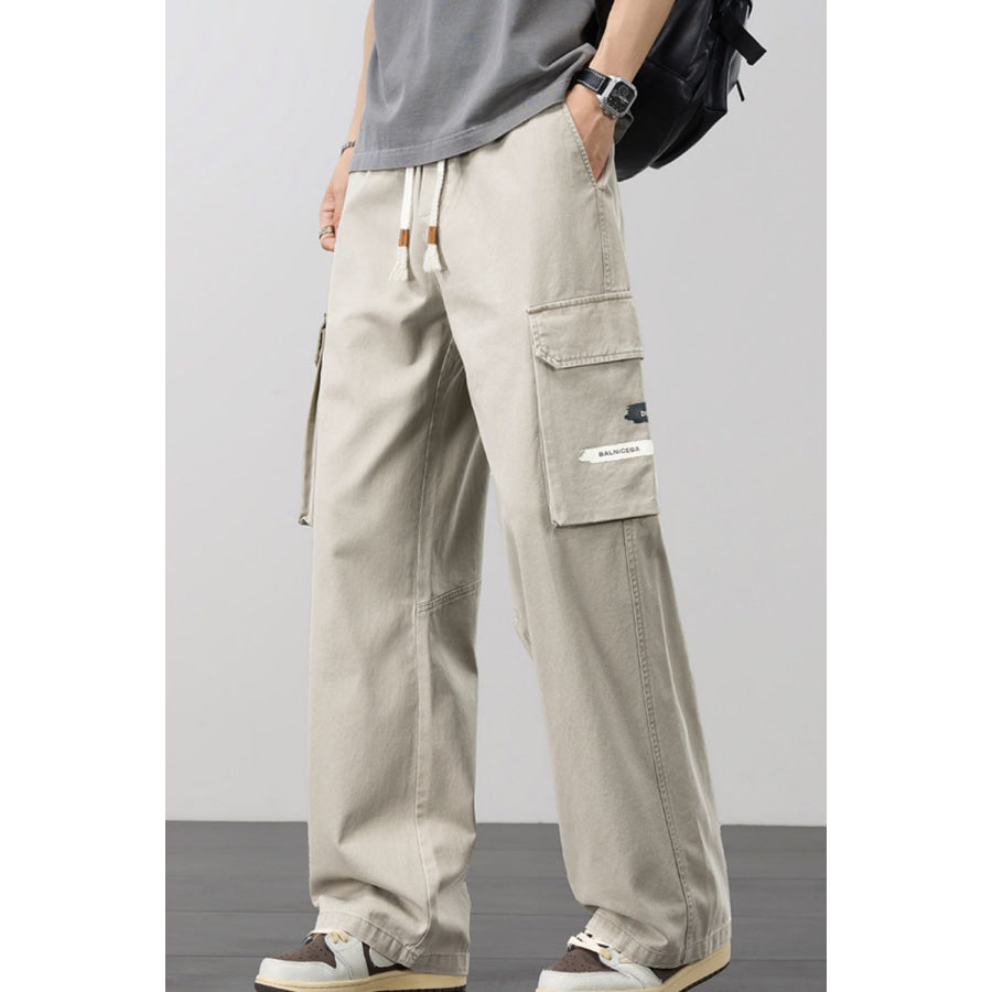 Men’s Plus Size Loose Fit Cargo Pants with Drawstring Khaki / M Apparel and Accessories
