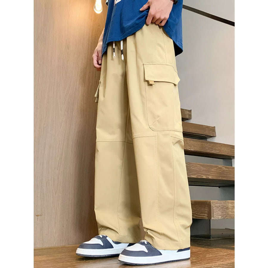 Men’s Plus Size Loose Fit Cargo Pants with Drawstring Khaki / M Apparel and Accessories