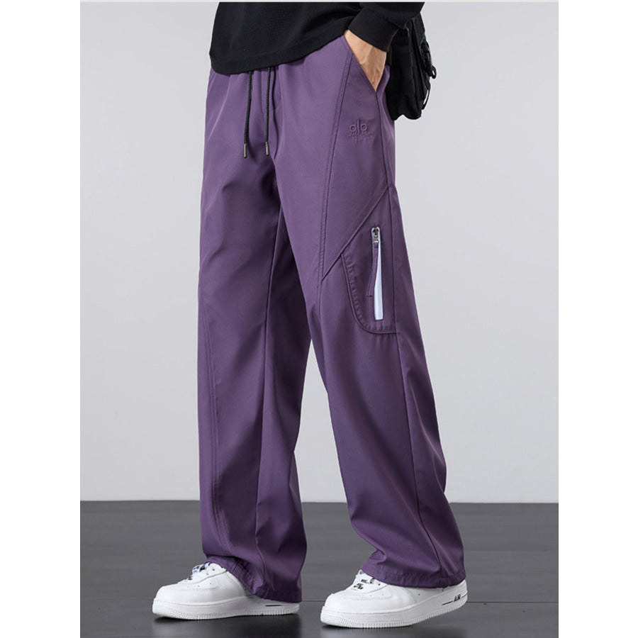 Men’s Plus Size Loose Fit Cargo Pants with Zipper Pocket Purple / M Apparel and Accessories