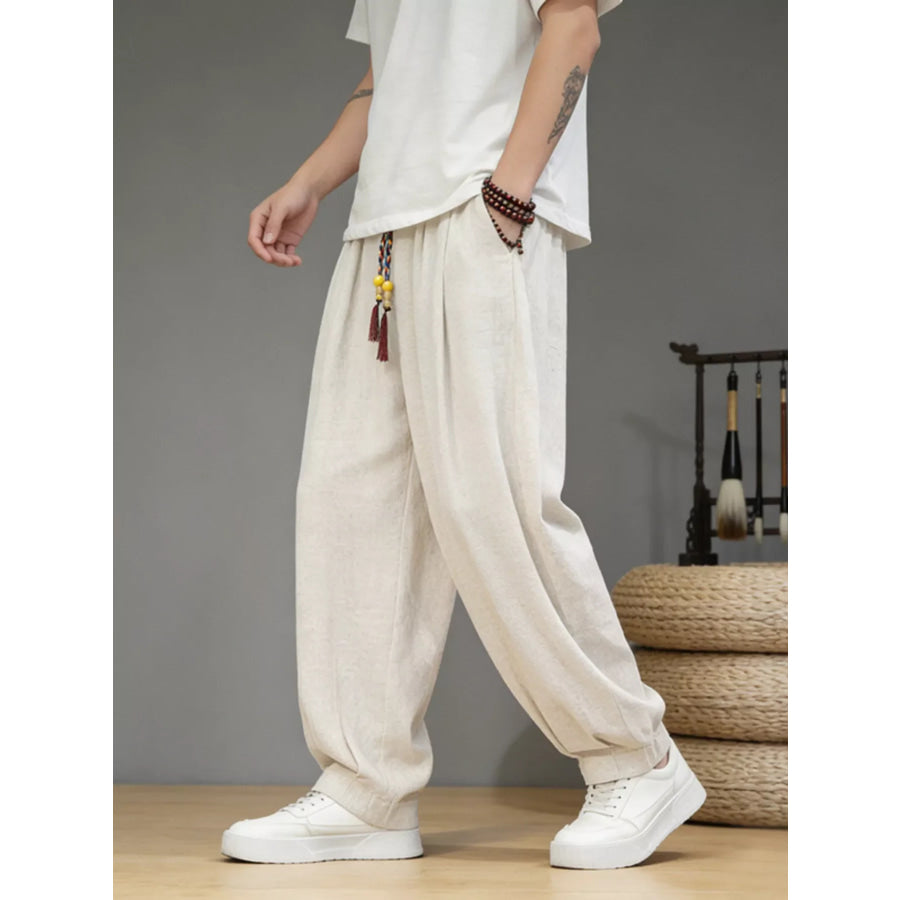 Men’s Plus Size Loose Fit Casual Pants Ivory / M Apparel and Accessories