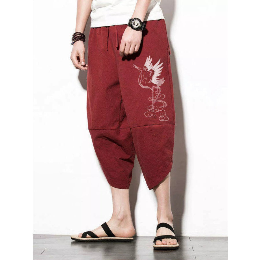 Men’s Plus Size Loose Fit Cropped Pants Red / M Apparel and Accessories