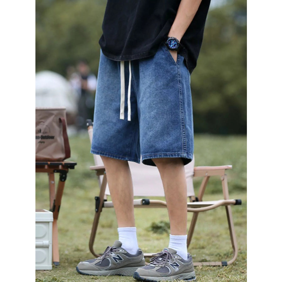 Men’s Plus Size Loose Fit Denim Shorts with Drawstring Apparel and Accessories