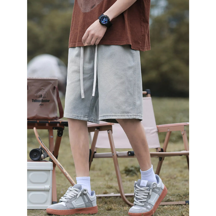 Men’s Plus Size Loose Fit Denim Shorts with Drawstring Apparel and Accessories
