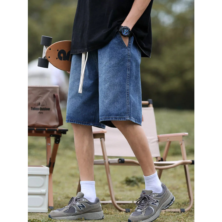 Men’s Plus Size Loose Fit Denim Shorts with Drawstring Apparel and Accessories