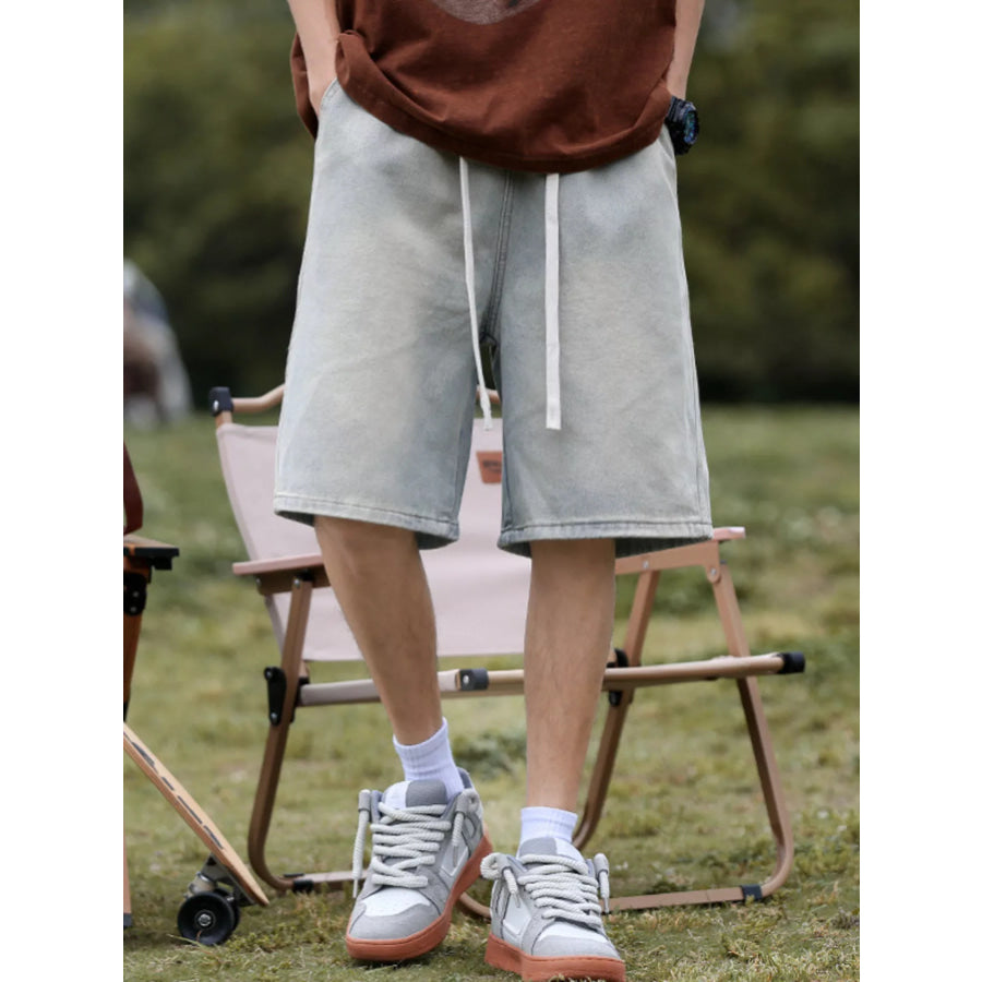 Men’s Plus Size Loose Fit Denim Shorts with Drawstring Apparel and Accessories