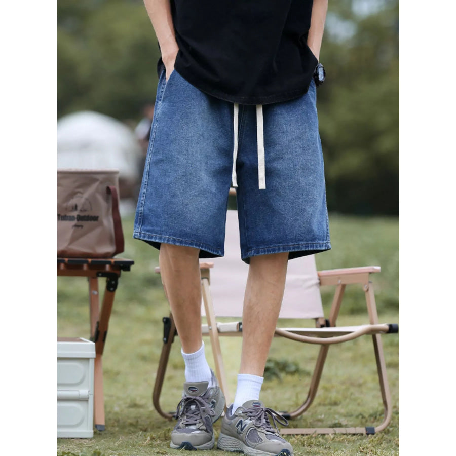 Men’s Plus Size Loose Fit Denim Shorts with Drawstring Apparel and Accessories