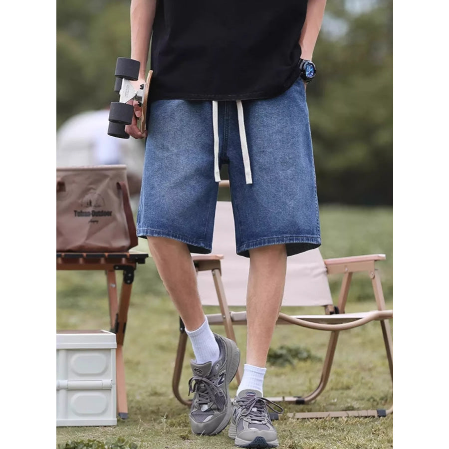 Men’s Plus Size Loose Fit Denim Shorts with Drawstring Blue / M Apparel and Accessories