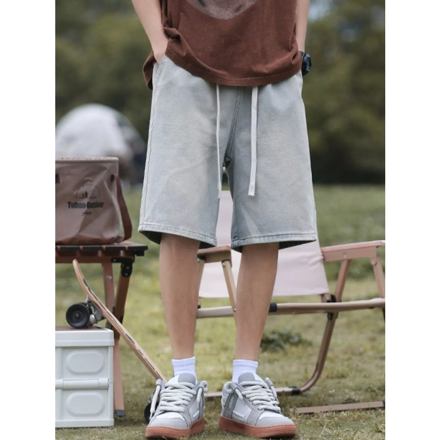 Men’s Plus Size Loose Fit Denim Shorts with Drawstring Light Blue / M Apparel and Accessories