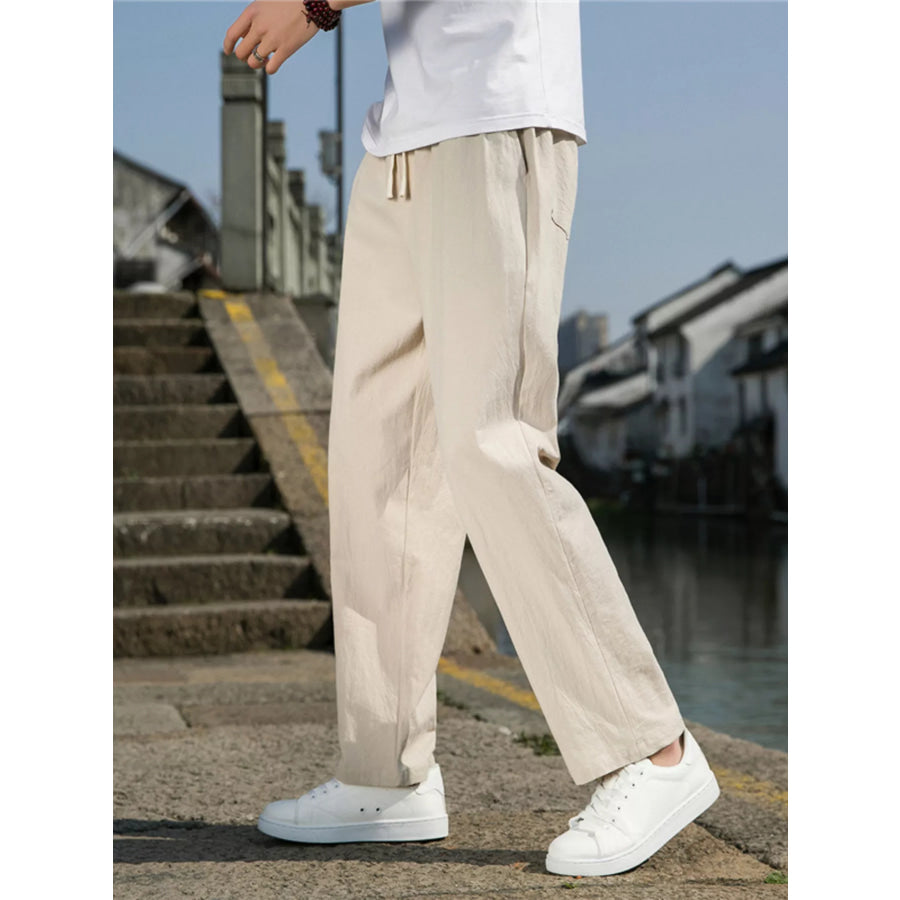 Men’s Plus Size Loose Fit Drawstring Casual Pants Khaki / M Apparel and Accessories