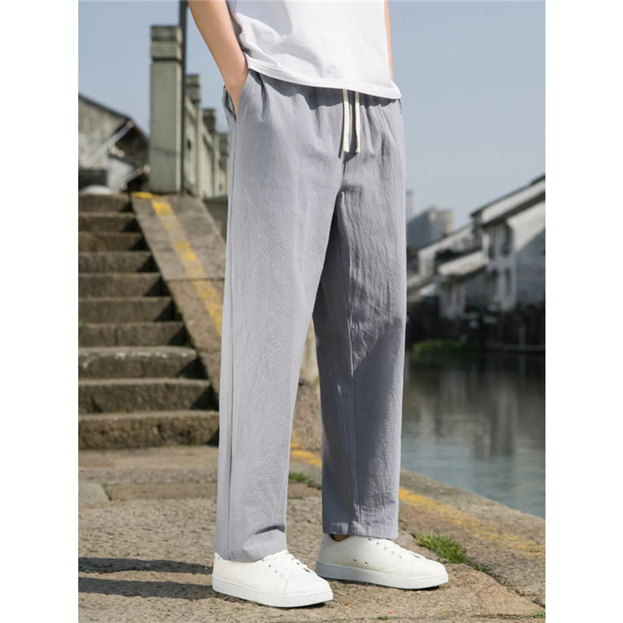Men’s Plus Size Loose Fit Drawstring Casual Pants Light Gray / M Apparel and Accessories