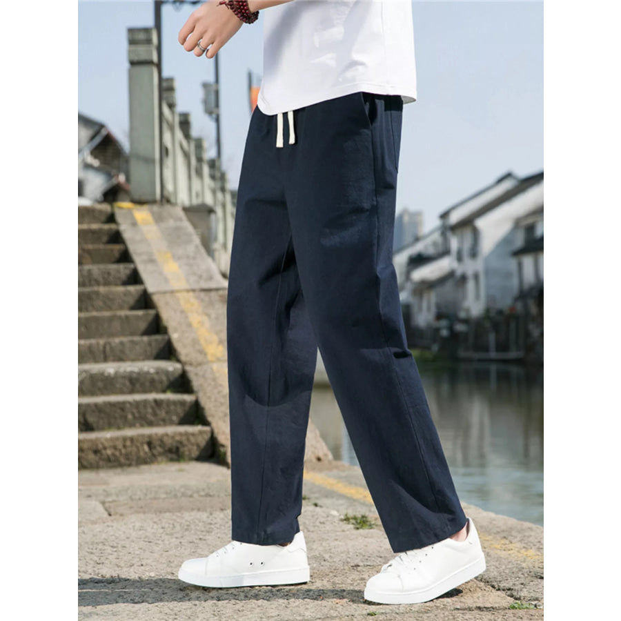 Men’s Plus Size Loose Fit Drawstring Casual Pants Navy Blue / M Apparel and Accessories