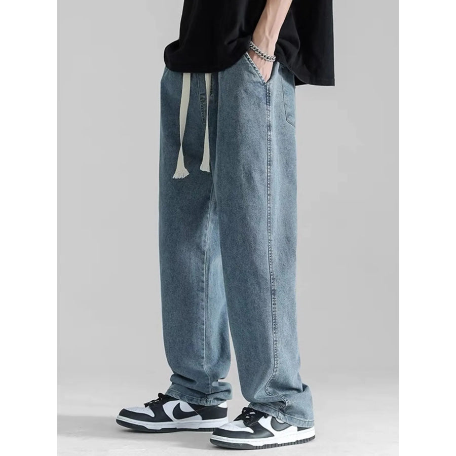 Men’s Plus Size Loose Fit Drawstring Jeans Dark Blue / M Apparel and Accessories