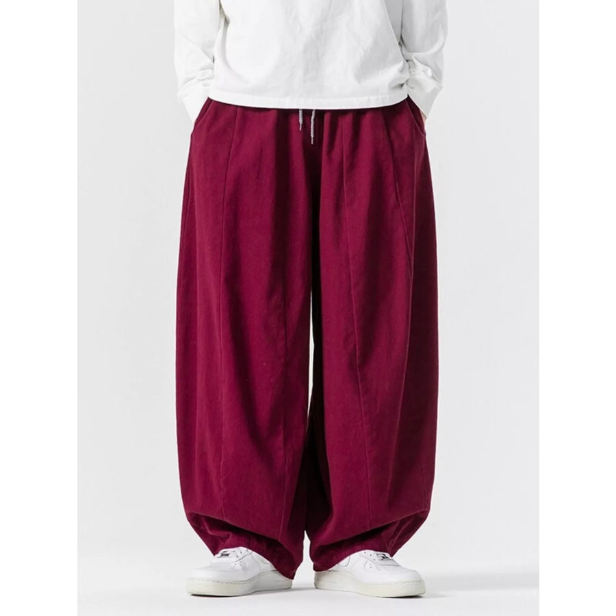 Men’s Plus Size Loose Fit Drawstring Waist Casual Pants Burgundy / M Apparel and Accessories