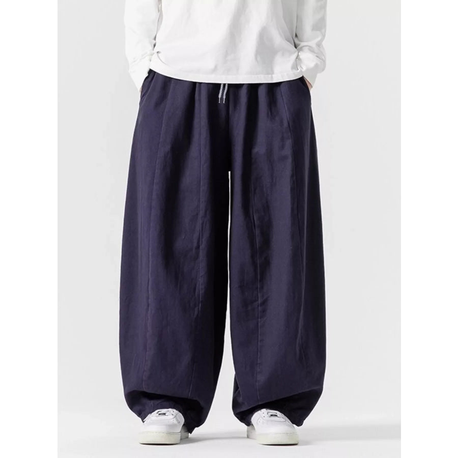 Men’s Plus Size Loose Fit Drawstring Waist Casual Pants Navy / M Apparel and Accessories