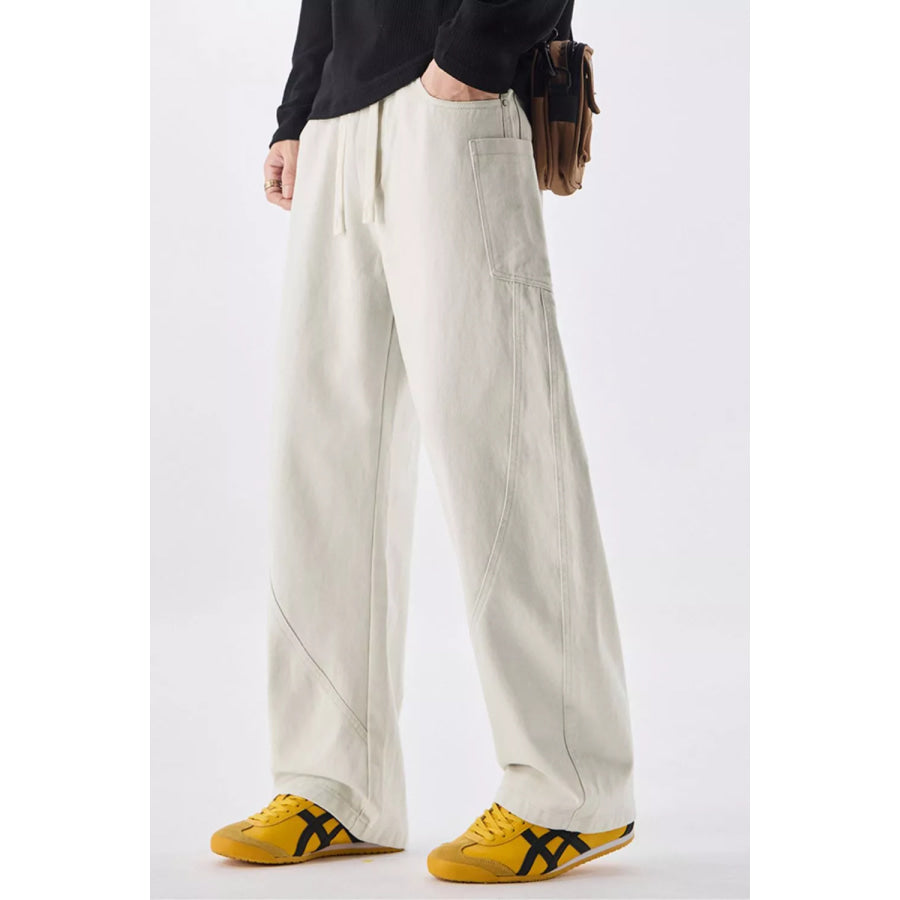 Men’s Plus Size Loose Fit Drawstring Waist Jeans Off White / M Apparel and Accessories