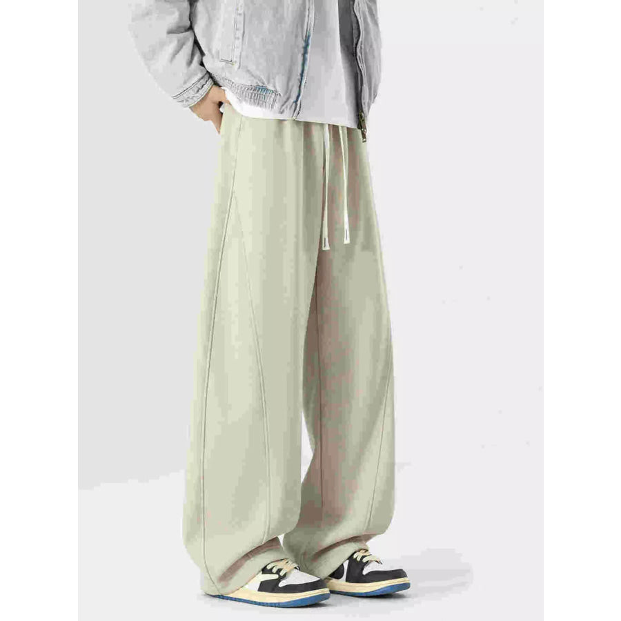 Men’s Plus Size Loose Fit Drawstring Wide Leg Pants Beige / M Apparel and Accessories
