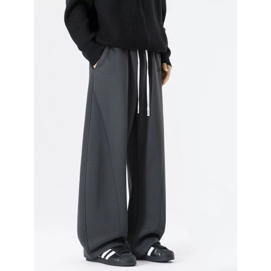 Men’s Plus Size Loose Fit Drawstring Wide Leg Pants Dark Gray / M Apparel and Accessories