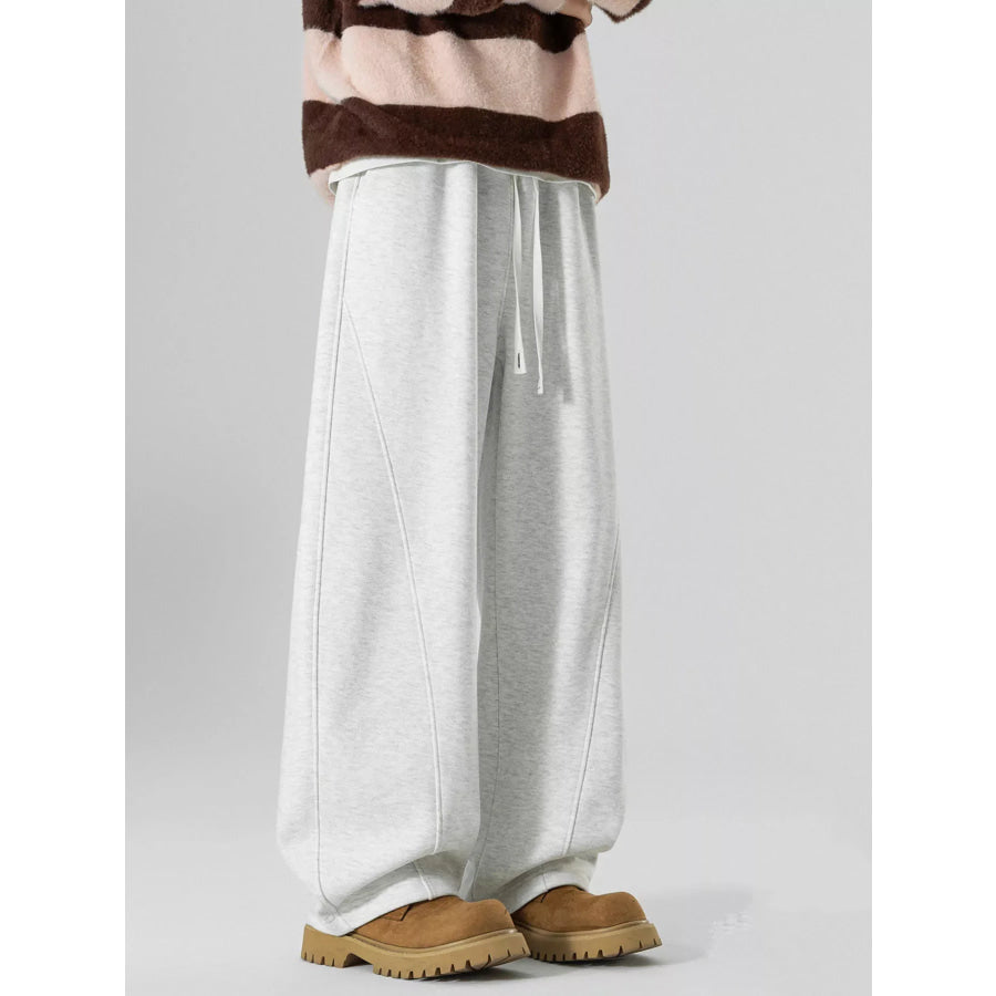 Men’s Plus Size Loose Fit Drawstring Wide Leg Pants Light Gray / M Apparel and Accessories