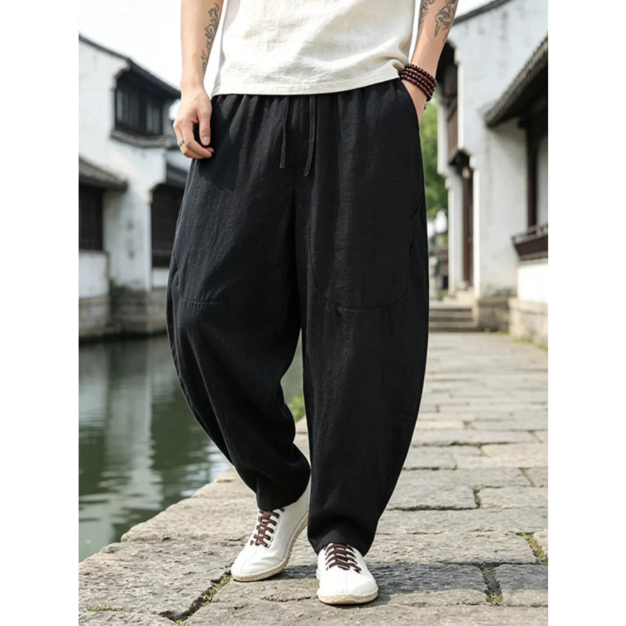 Men’s Plus Size Loose Fit Pants with Drawstring Waist Black / M Apparel and Accessories