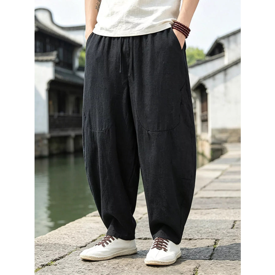 Men’s Plus Size Loose Fit Pants with Drawstring Waist Black / M Apparel and Accessories