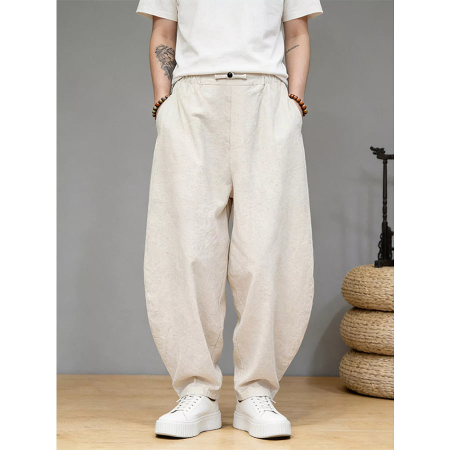 Men’s Plus Size Loose Fit Pants with Pockets Ivory / M Apparel and Accessories
