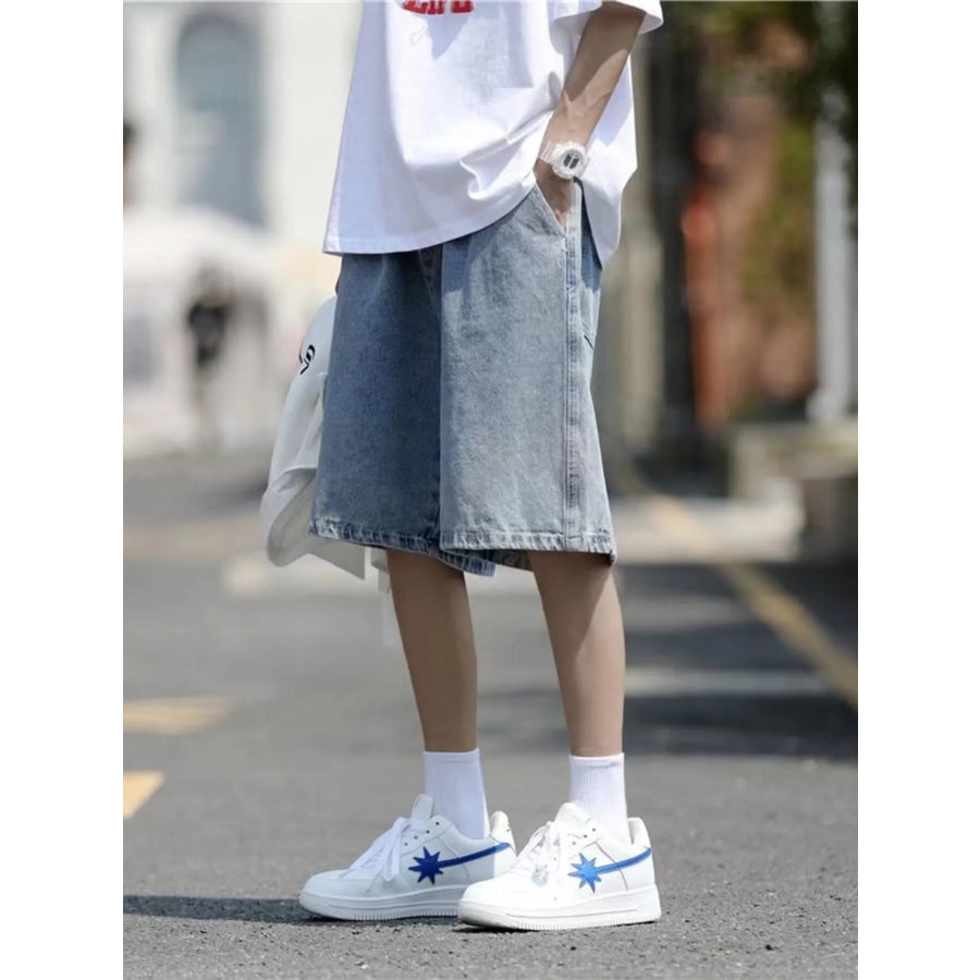 Men’s Plus Size Loose Fit Washed Denim Shorts Apparel and Accessories