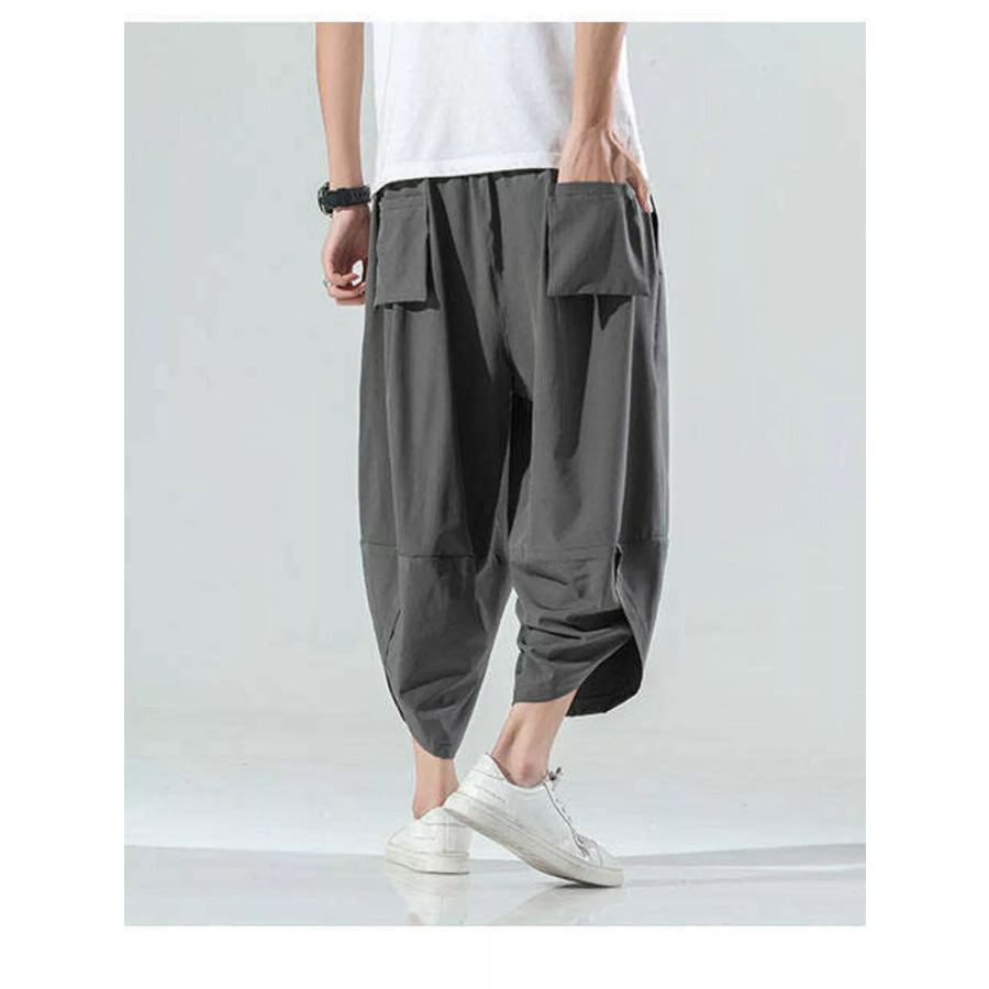 Men’s Plus Size Loose-Fit Wide-Leg Cropped Casual Pants Apparel and Accessories
