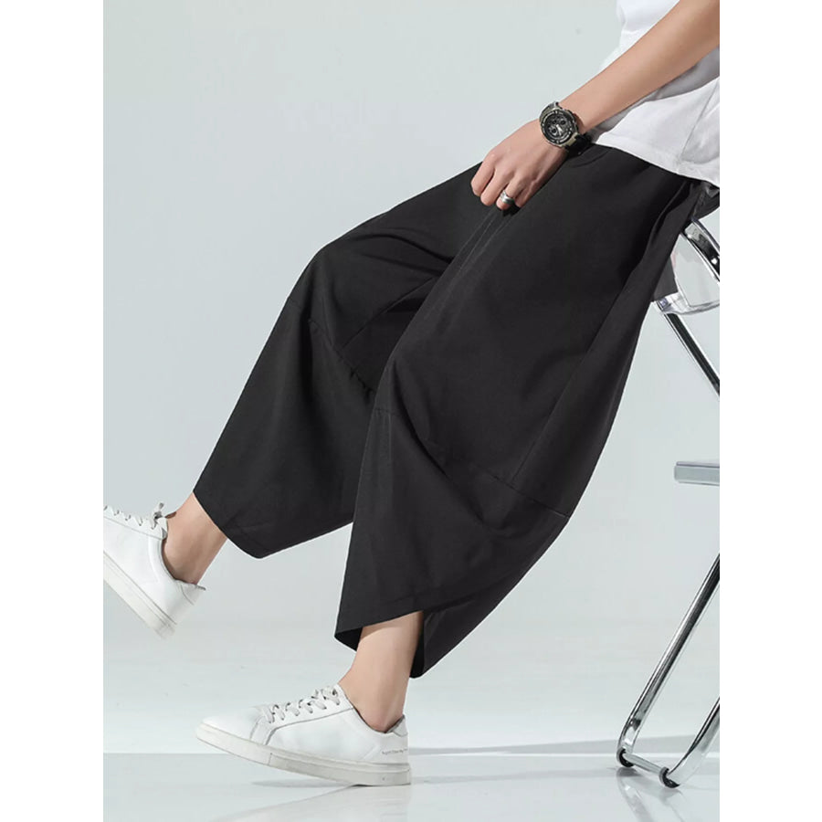 Men’s Plus Size Loose-Fit Wide-Leg Cropped Casual Pants Black / M Apparel and Accessories