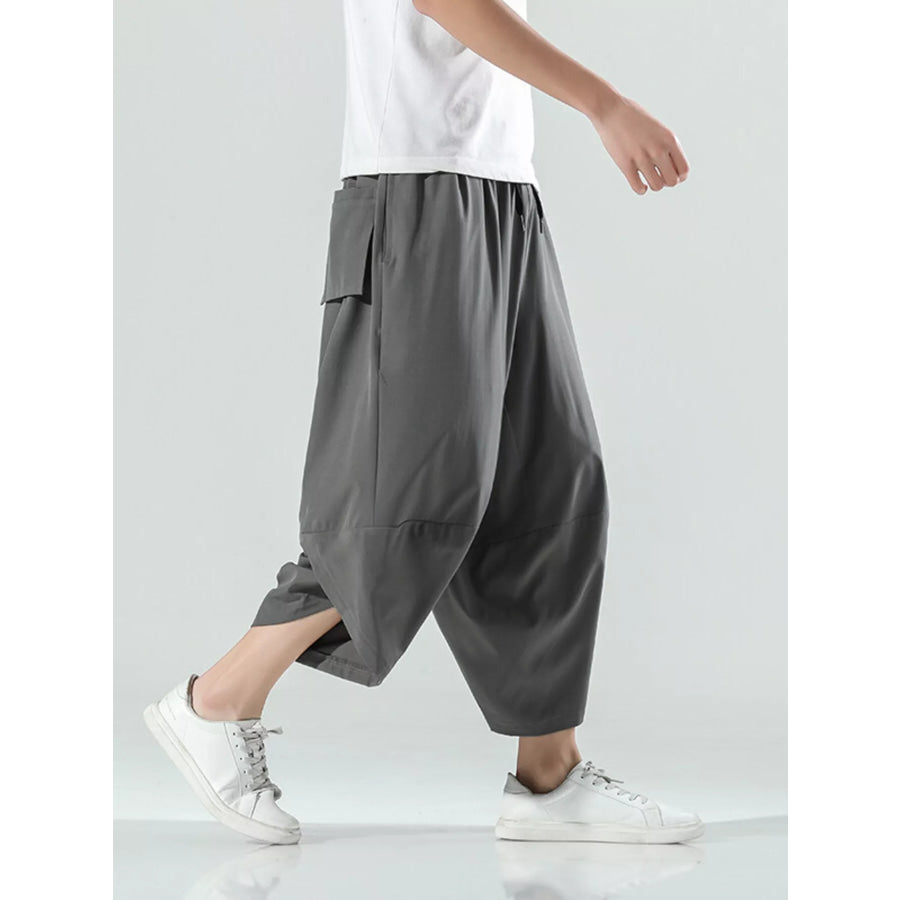 Men’s Plus Size Loose-Fit Wide-Leg Cropped Casual Pants Gray / M Apparel and Accessories