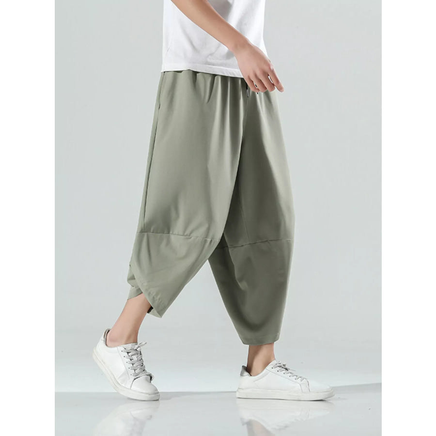 Men’s Plus Size Loose-Fit Wide-Leg Cropped Casual Pants Sage / M Apparel and Accessories