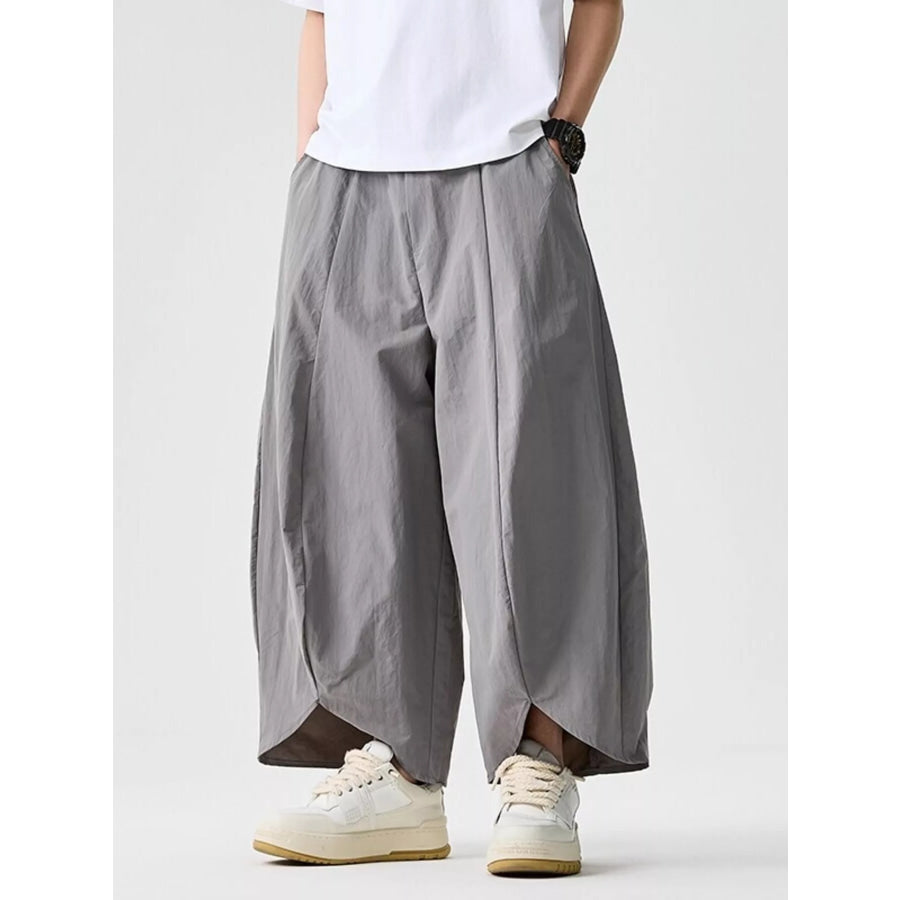 Men’s Plus Size Loose-Fit Wide-Leg Cropped Harem Pants Apparel and Accessories