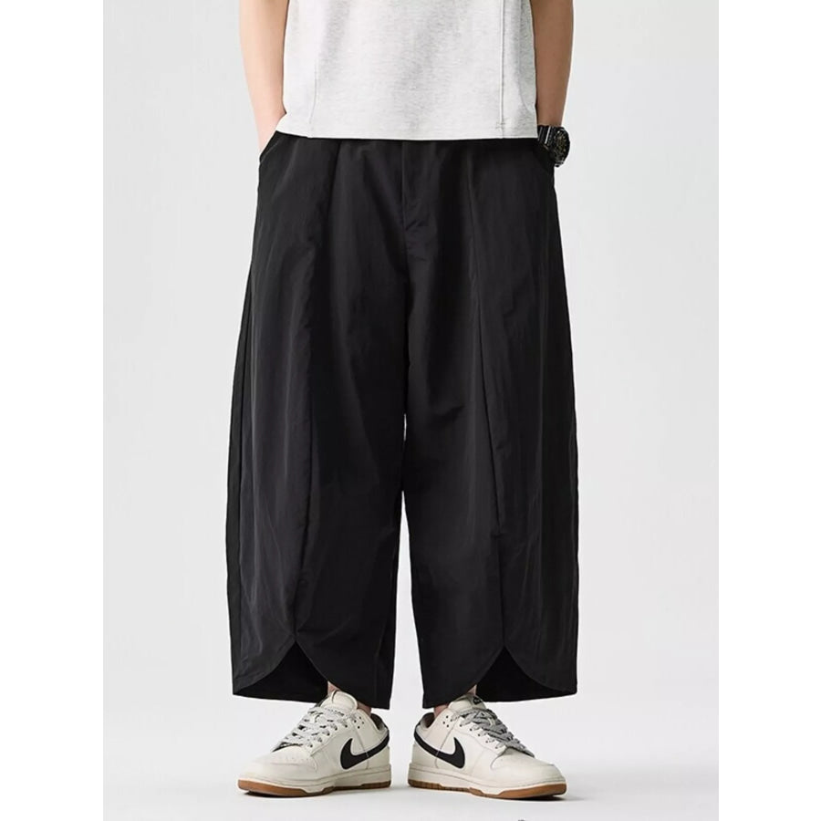 Men’s Plus Size Loose-Fit Wide-Leg Cropped Harem Pants Black / M Apparel and Accessories