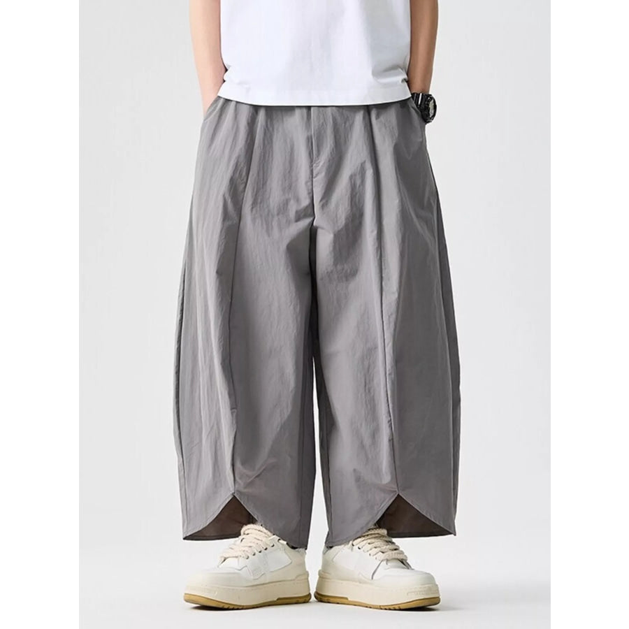 Men’s Plus Size Loose-Fit Wide-Leg Cropped Harem Pants Gray / M Apparel and Accessories