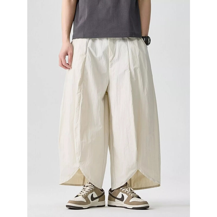Men’s Plus Size Loose-Fit Wide-Leg Cropped Harem Pants Ivory / M Apparel and Accessories