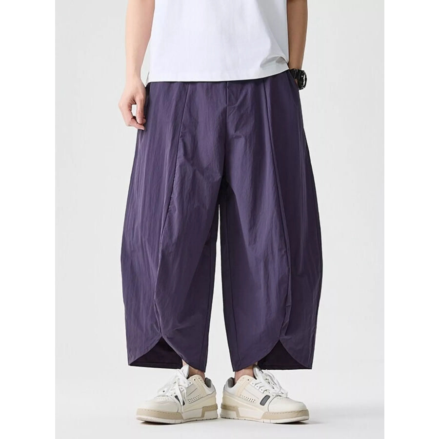 Men’s Plus Size Loose-Fit Wide-Leg Cropped Harem Pants Purple / M Apparel and Accessories