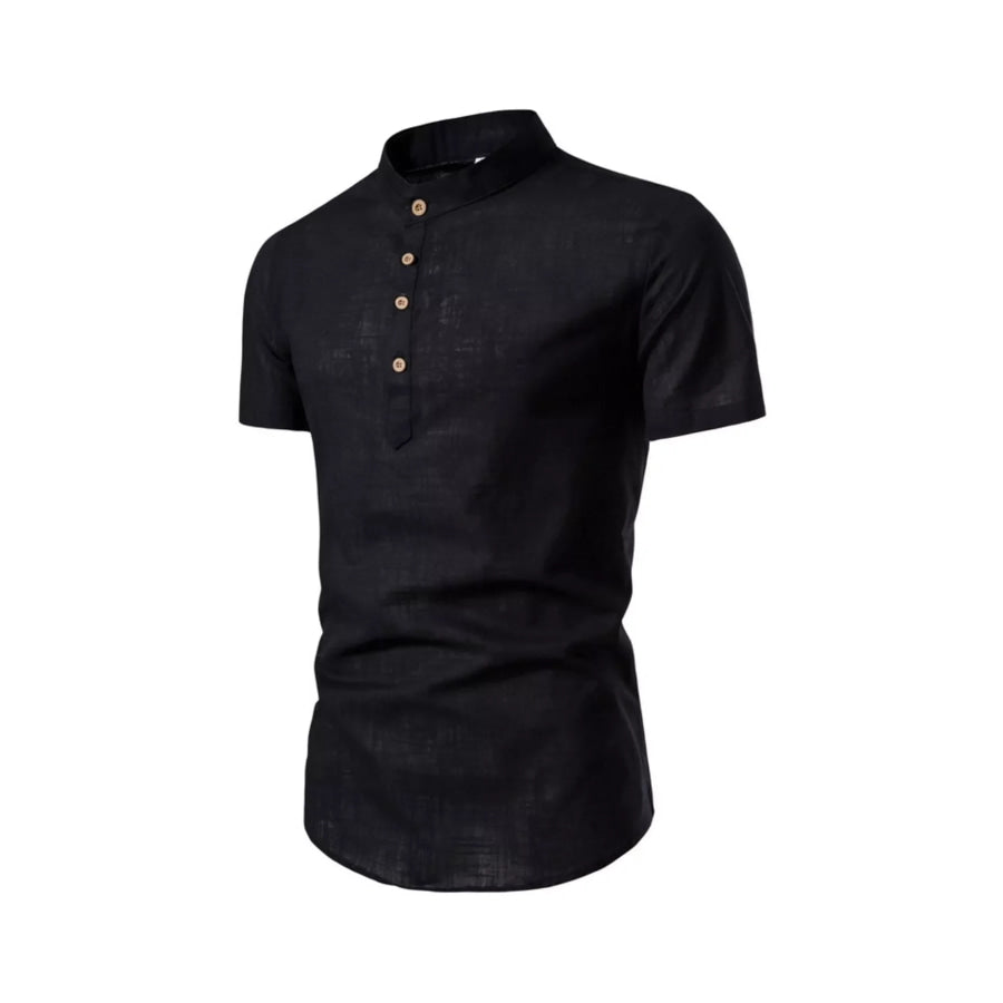 Men’s Plus Size Mandarin Collar Short Sleeve Shirt Black / M Apparel and Accessories
