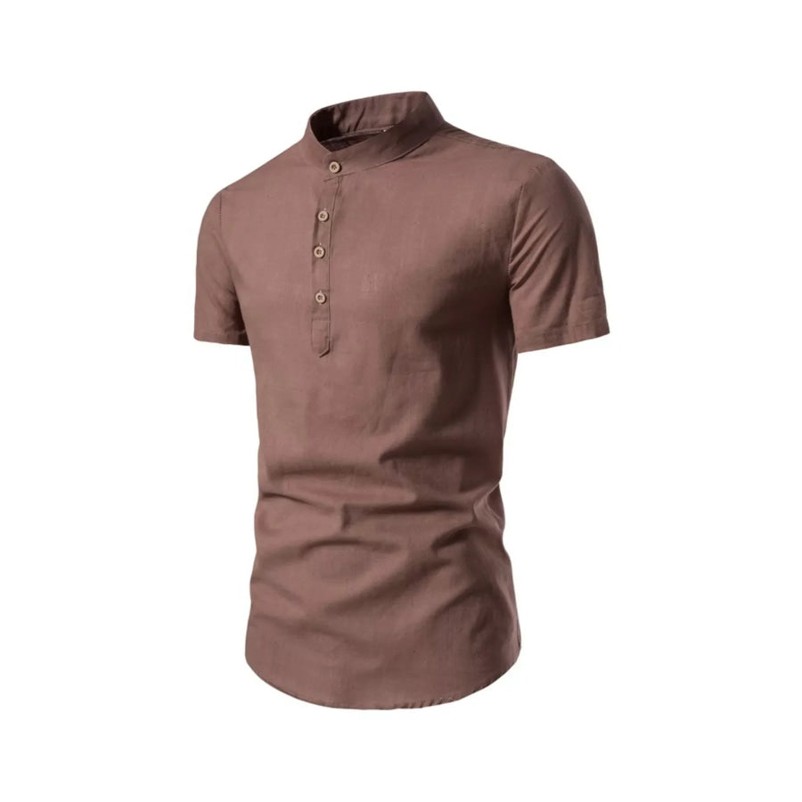 Men’s Plus Size Mandarin Collar Short Sleeve Shirt Coffee / M Apparel and Accessories