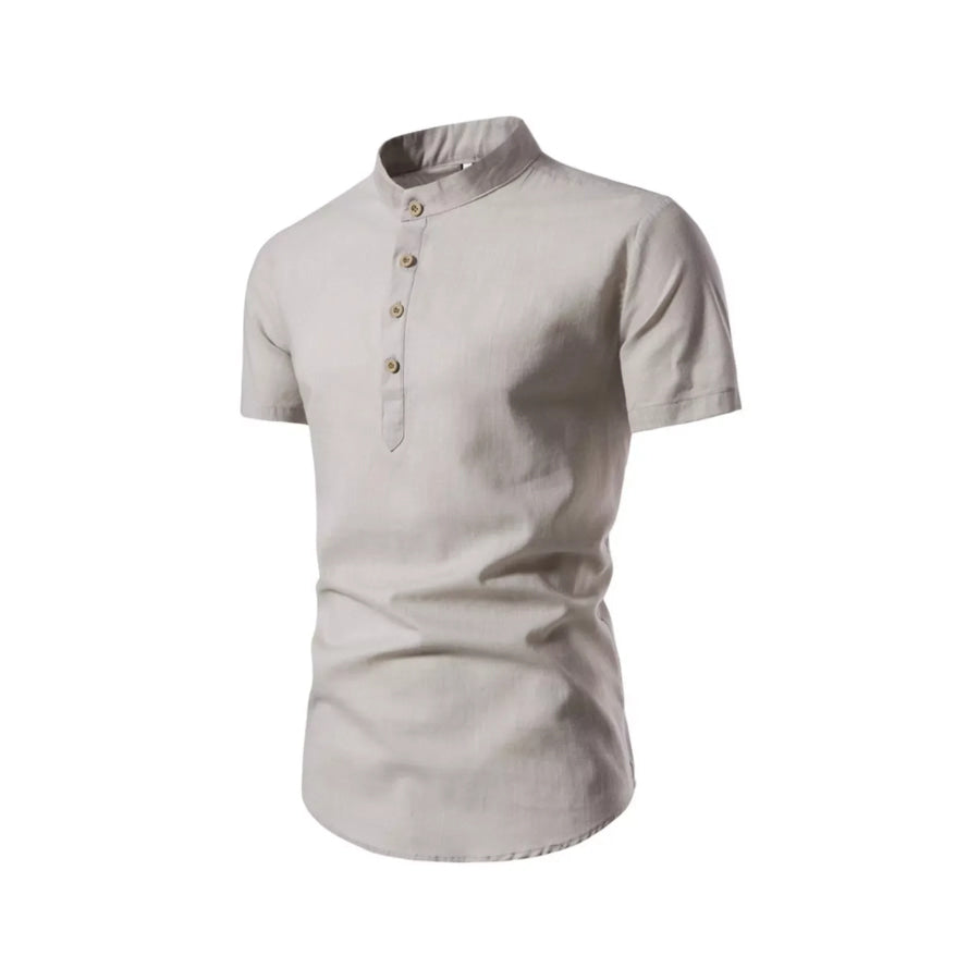 Men’s Plus Size Mandarin Collar Short Sleeve Shirt Grey / M Apparel and Accessories