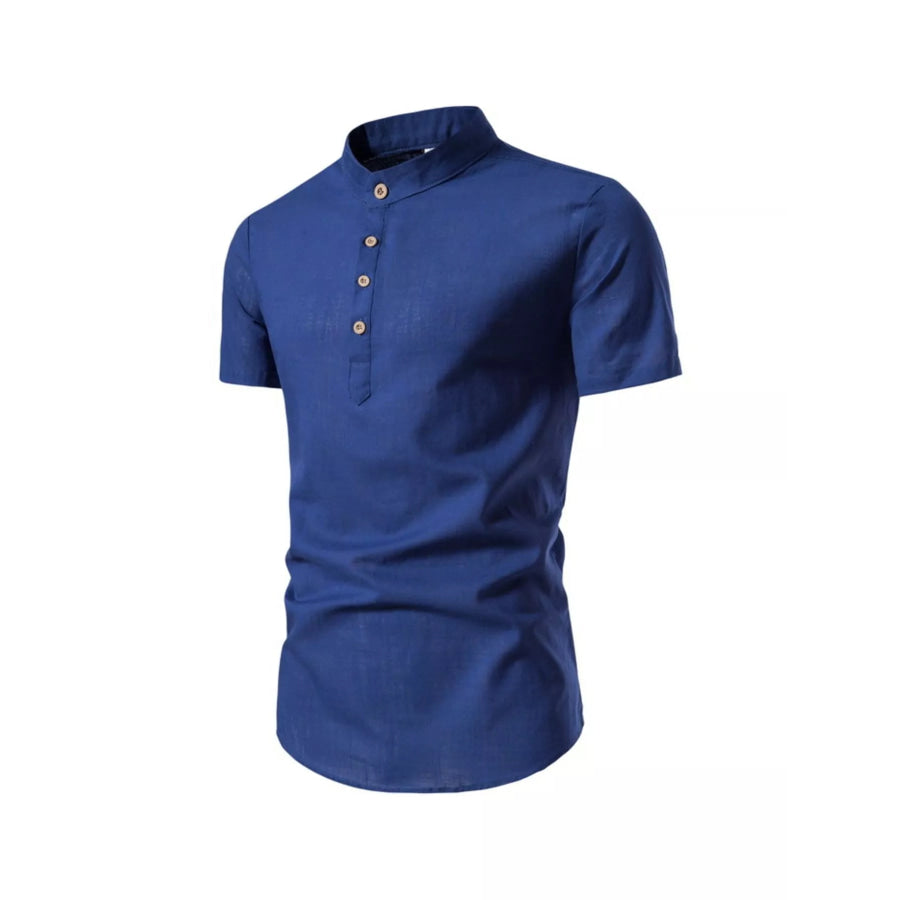 Men’s Plus Size Mandarin Collar Short Sleeve Shirt Navy / M Apparel and Accessories
