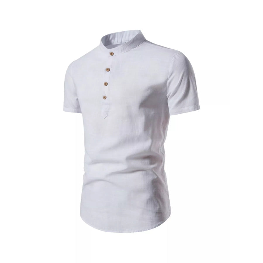 Men’s Plus Size Mandarin Collar Short Sleeve Shirt White / M Apparel and Accessories