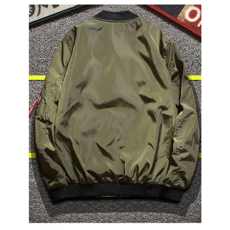 Men’s Plus Size Military-Inspired Patched Bomber Jacket Apparel and Accessories
