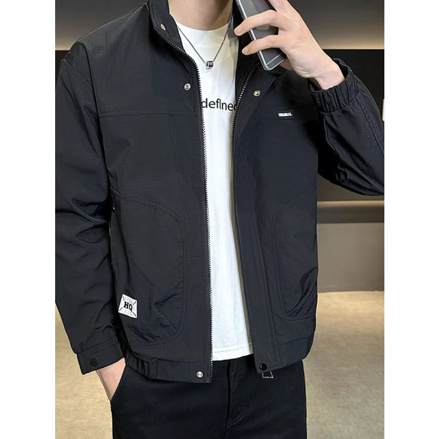 Men’s Plus Size Minimalist Stand-Collar Casual Jacket Black-Regular / M Apparel and Accessories